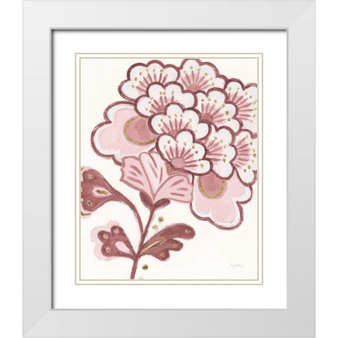 Flora Chinoiserie V Pink White Modern Wood Framed Art Print with Double Matting by Adams, Emily