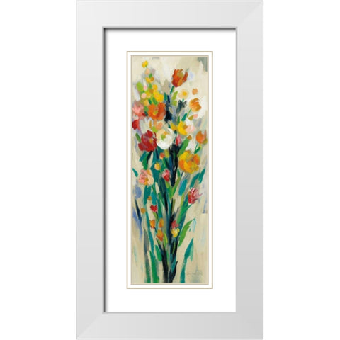Tall Bright Flowers Cream II White Modern Wood Framed Art Print with Double Matting by Vassileva, Silvia