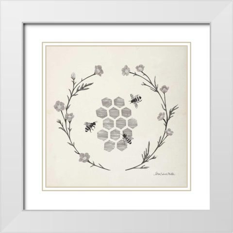 Happy to Bee Home III Neutral White Modern Wood Framed Art Print with Double Matting by Miller, Sara Zieve