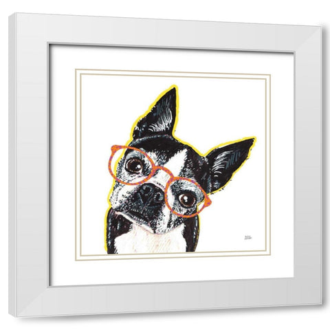 Bespectacled Pet IV White Modern Wood Framed Art Print with Double Matting by Averinos, Melissa