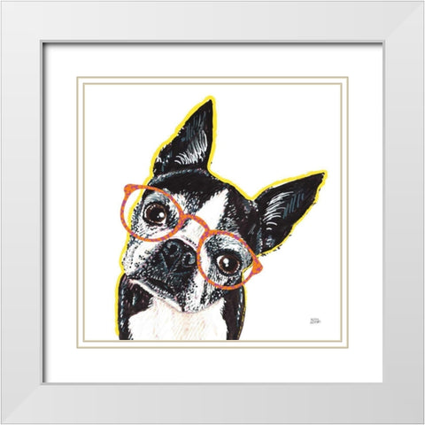 Bespectacled Pet IV White Modern Wood Framed Art Print with Double Matting by Averinos, Melissa