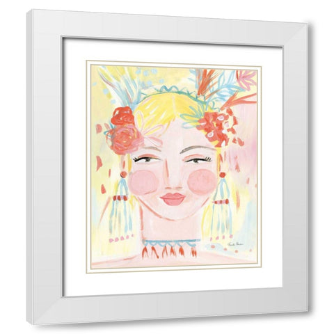 Boho Lady I White Modern Wood Framed Art Print with Double Matting by Zaman, Farida