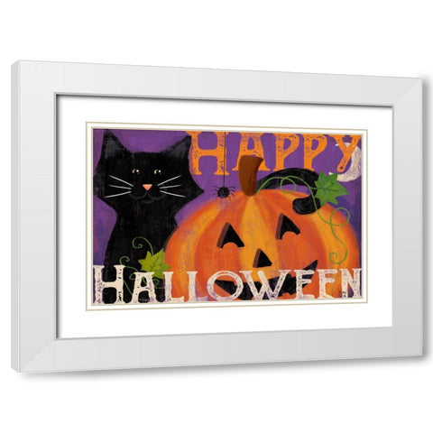 Festive Felines I White Modern Wood Framed Art Print with Double Matting by Charron, Veronique