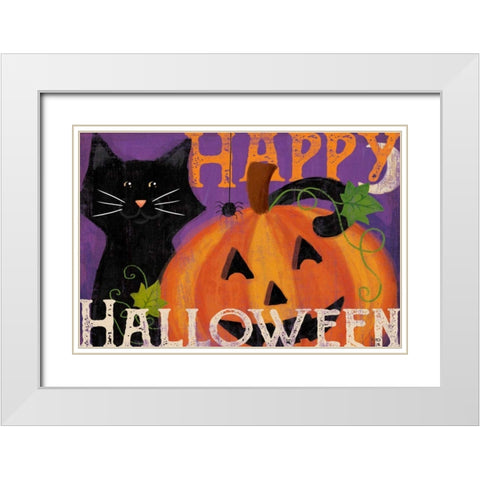 Festive Felines I White Modern Wood Framed Art Print with Double Matting by Charron, Veronique