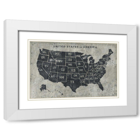 Grunge USA Map White Modern Wood Framed Art Print with Double Matting by Wiens, James