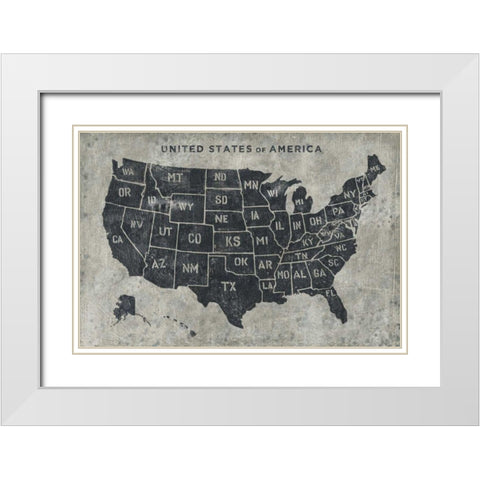 Grunge USA Map White Modern Wood Framed Art Print with Double Matting by Wiens, James