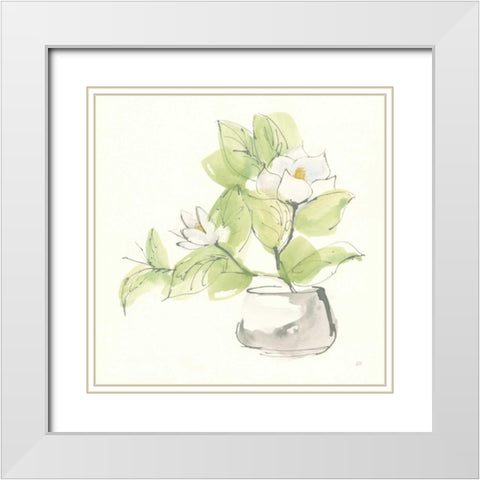 Plant Magnolia I White Modern Wood Framed Art Print with Double Matting by Paschke, Chris
