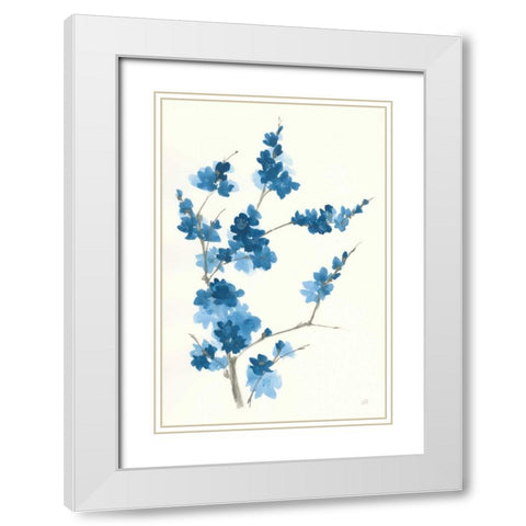 Blue Branch I White Modern Wood Framed Art Print with Double Matting by Paschke, Chris