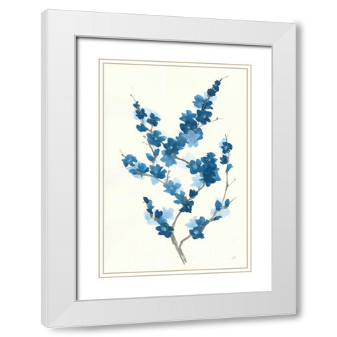 Blue Branch II White Modern Wood Framed Art Print with Double Matting by Paschke, Chris