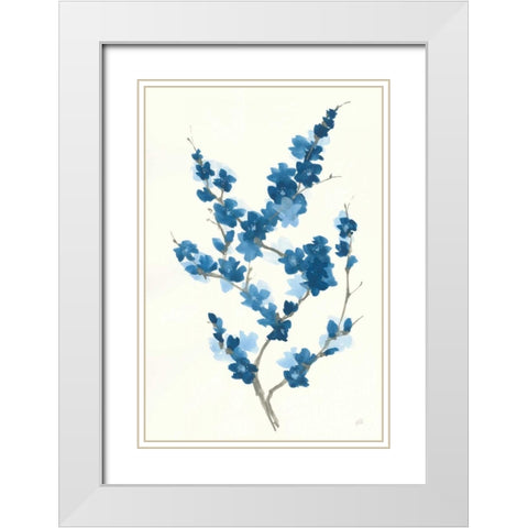 Blue Branch II White Modern Wood Framed Art Print with Double Matting by Paschke, Chris