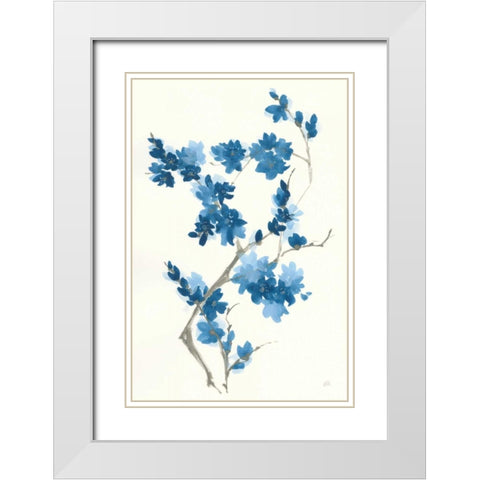 Blue Branch III White Modern Wood Framed Art Print with Double Matting by Paschke, Chris