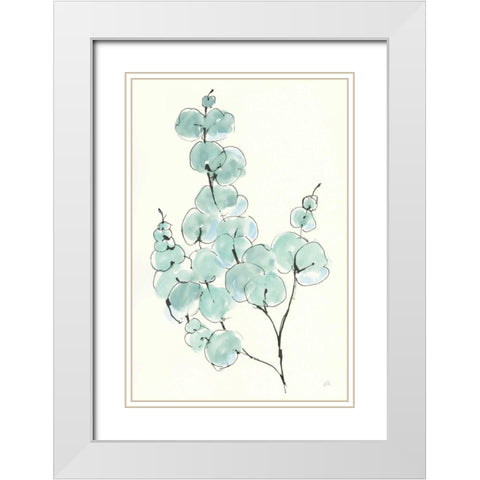 Eucalyptus Branch III White Modern Wood Framed Art Print with Double Matting by Paschke, Chris