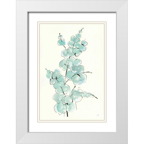 Eucalyptus Branch IV White Modern Wood Framed Art Print with Double Matting by Paschke, Chris