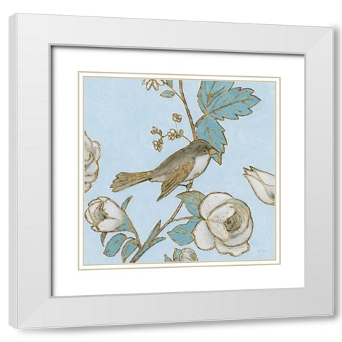 Toile Birds I White Modern Wood Framed Art Print with Double Matting by Adams, Emily