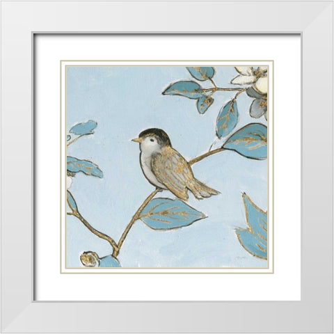 Toile Birds II White Modern Wood Framed Art Print with Double Matting by Adams, Emily