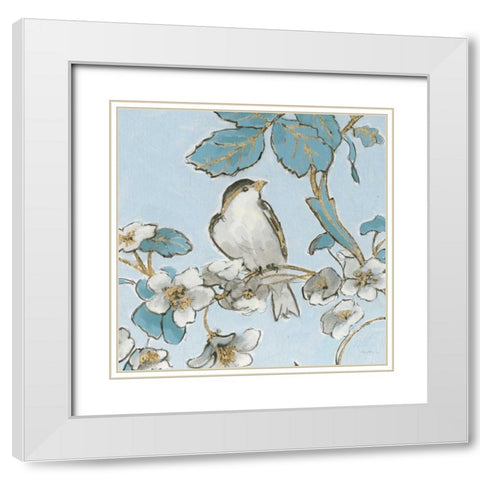 Toile Birds III White Modern Wood Framed Art Print with Double Matting by Adams, Emily