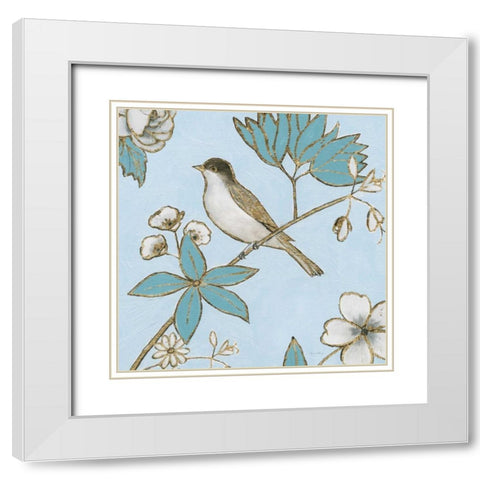 Toile Birds IV White Modern Wood Framed Art Print with Double Matting by Adams, Emily