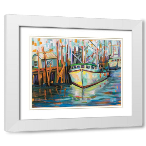 At the Dock White Modern Wood Framed Art Print with Double Matting by Vertentes, Jeanette