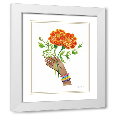 Floral Hand I No Design Tan White Modern Wood Framed Art Print with Double Matting by Zaman, Farida