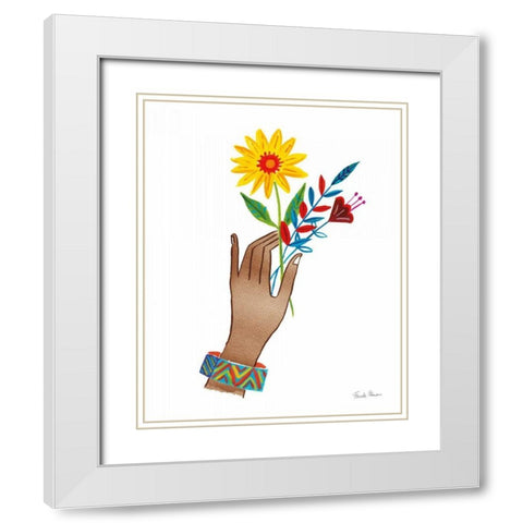 Floral Hand IV No Design Tan White Modern Wood Framed Art Print with Double Matting by Zaman, Farida