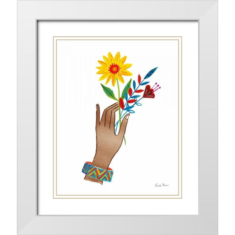 Floral Hand IV No Design Tan White Modern Wood Framed Art Print with Double Matting by Zaman, Farida