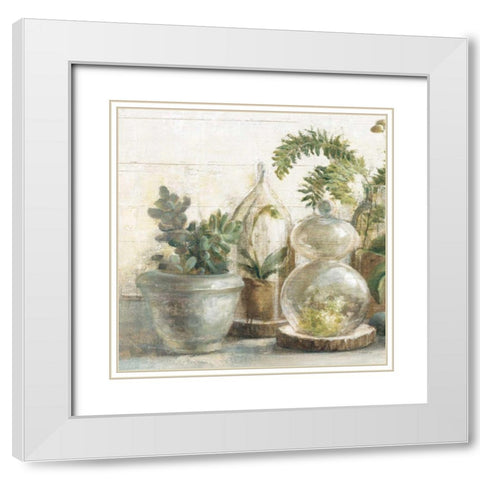 Greenhouse Orchids on Shiplap II White Modern Wood Framed Art Print with Double Matting by Nai, Danhui