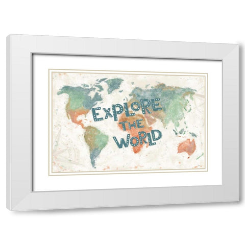 Explore the World I White Modern Wood Framed Art Print with Double Matting by Charron, Veronique
