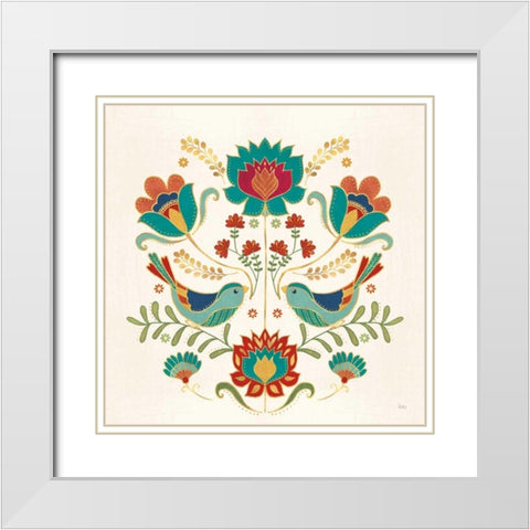 Folk Floral III v2 White Modern Wood Framed Art Print with Double Matting by Charron, Veronique
