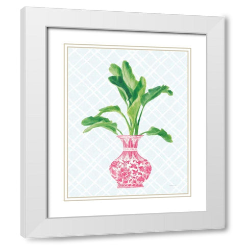 Palm Chinoiserie I Pink White Modern Wood Framed Art Print with Double Matting by Nai, Danhui