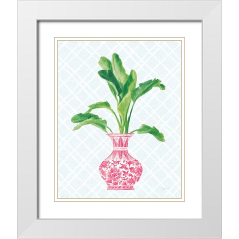 Palm Chinoiserie I Pink White Modern Wood Framed Art Print with Double Matting by Nai, Danhui