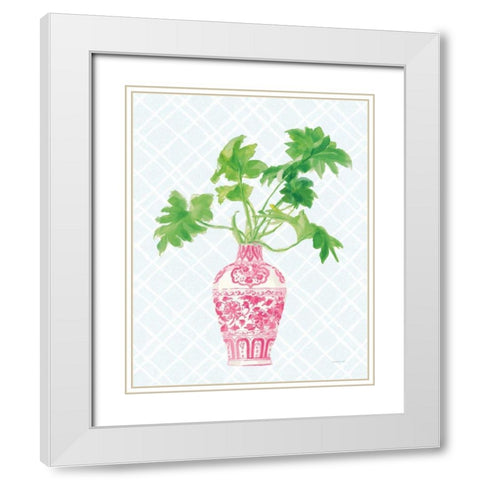 Palm Chinoiserie III Pink White Modern Wood Framed Art Print with Double Matting by Nai, Danhui