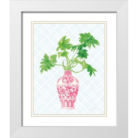 Palm Chinoiserie III Pink White Modern Wood Framed Art Print with Double Matting by Nai, Danhui
