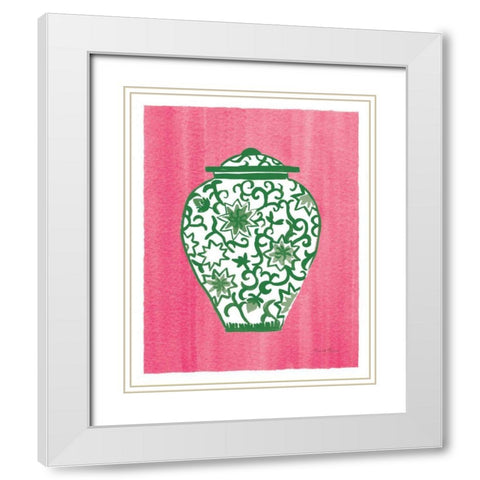 Chinoiserie III Green Watercolor White Modern Wood Framed Art Print with Double Matting by Zaman, Farida