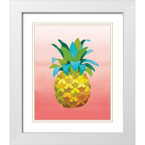 Island Time Pineapples VI Coral White Modern Wood Framed Art Print with Double Matting by Grove, Beth