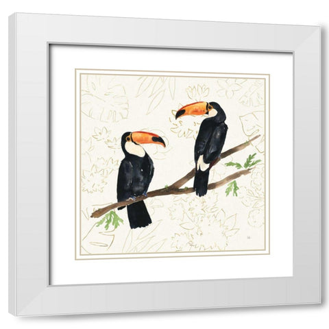 Tropical Fun Bird I Flower Background White Modern Wood Framed Art Print with Double Matting by Sussman, Harriet