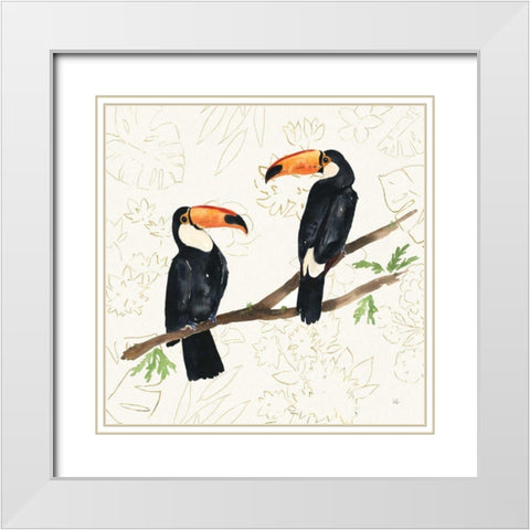 Tropical Fun Bird I Flower Background White Modern Wood Framed Art Print with Double Matting by Sussman, Harriet