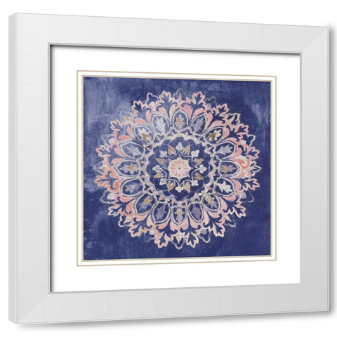 Mandala Delight II Navy White Modern Wood Framed Art Print with Double Matting by Nai, Danhui