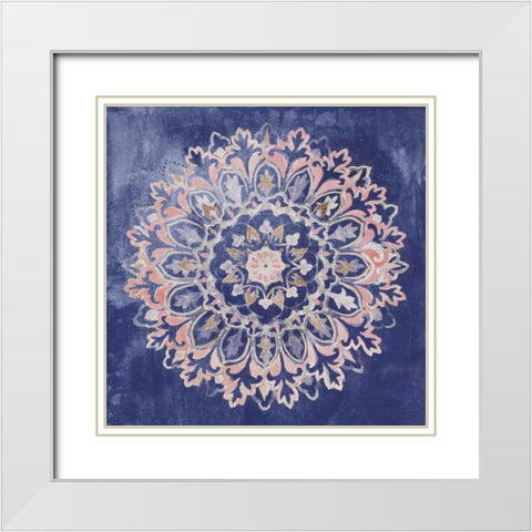 Mandala Delight II Navy White Modern Wood Framed Art Print with Double Matting by Nai, Danhui