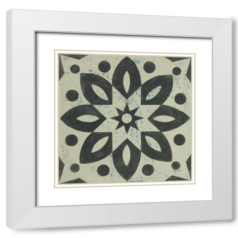 Black and White Tile I White Modern Wood Framed Art Print with Double Matting by Lovell, Kathrine