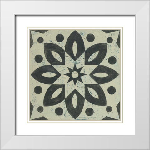Black and White Tile I White Modern Wood Framed Art Print with Double Matting by Lovell, Kathrine