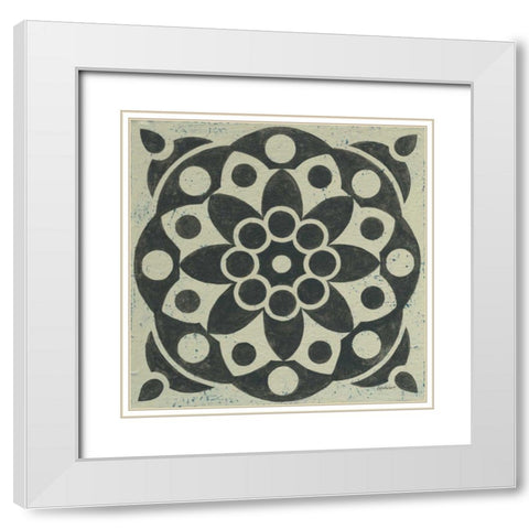 Black and White Tile II White Modern Wood Framed Art Print with Double Matting by Lovell, Kathrine
