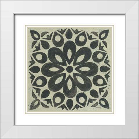 Black and White Tile III White Modern Wood Framed Art Print with Double Matting by Lovell, Kathrine