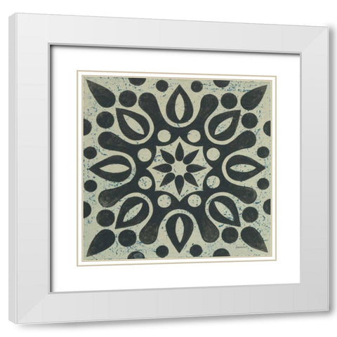 Black and White Tile IV White Modern Wood Framed Art Print with Double Matting by Lovell, Kathrine