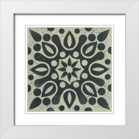 Black and White Tile IV White Modern Wood Framed Art Print with Double Matting by Lovell, Kathrine