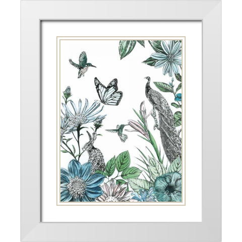 Peacock and Flowers White Modern Wood Framed Art Print with Double Matting by Ilangaratne, Amelia