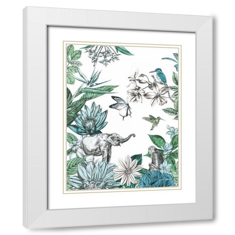 Elephant and Flowers White Modern Wood Framed Art Print with Double Matting by Ilangaratne, Amelia