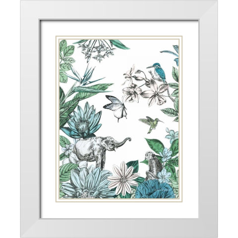 Elephant and Flowers White Modern Wood Framed Art Print with Double Matting by Ilangaratne, Amelia
