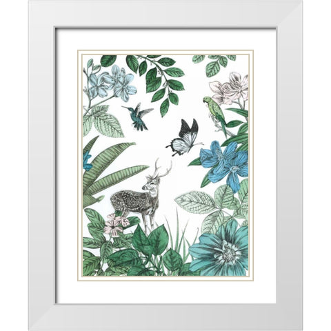 Deer and Flowers White Modern Wood Framed Art Print with Double Matting by Ilangaratne, Amelia