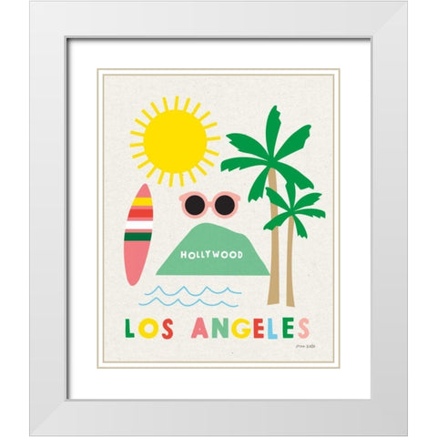 City Fun Los Angeles White Modern Wood Framed Art Print with Double Matting by Kelle, Ann