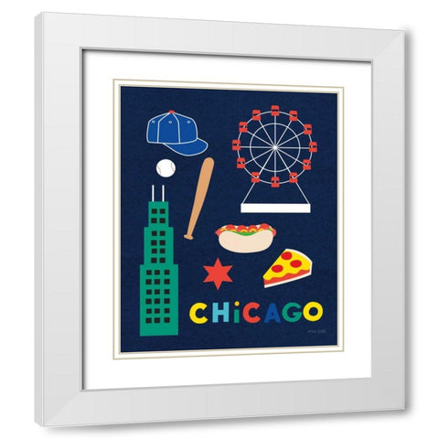 City Fun Chicago White Modern Wood Framed Art Print with Double Matting by Kelle, Ann